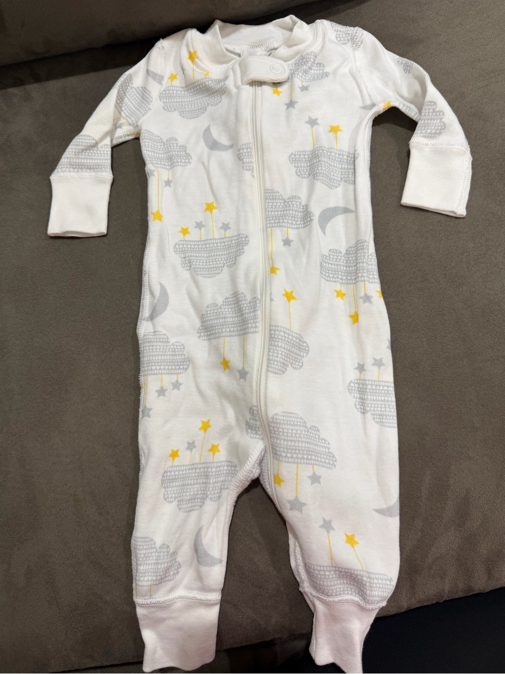 Hanna Andersson Baby Footie Sleep Bunting with Gray Clouds & Yellow Stars